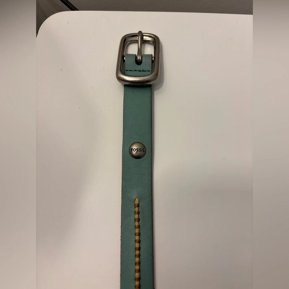 Fossil Women’s Turquoise Silver Buckle Rope Detail Leather Belt Size Small